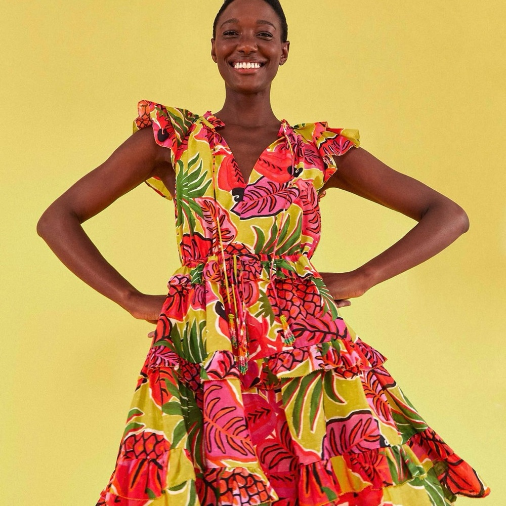 Farm Rio Dream Fruit Ruffled Mini Dress. Extra Small